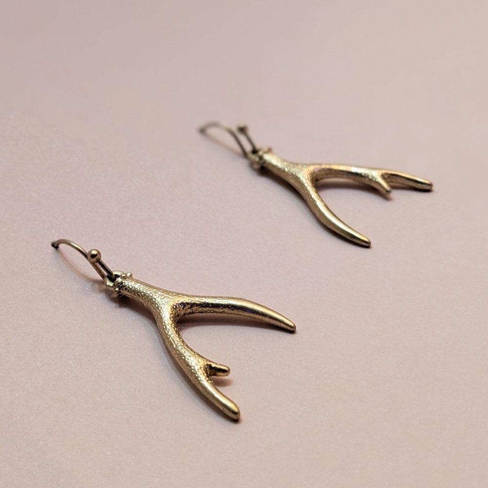 Deer Antler Golden Earrings on Hook